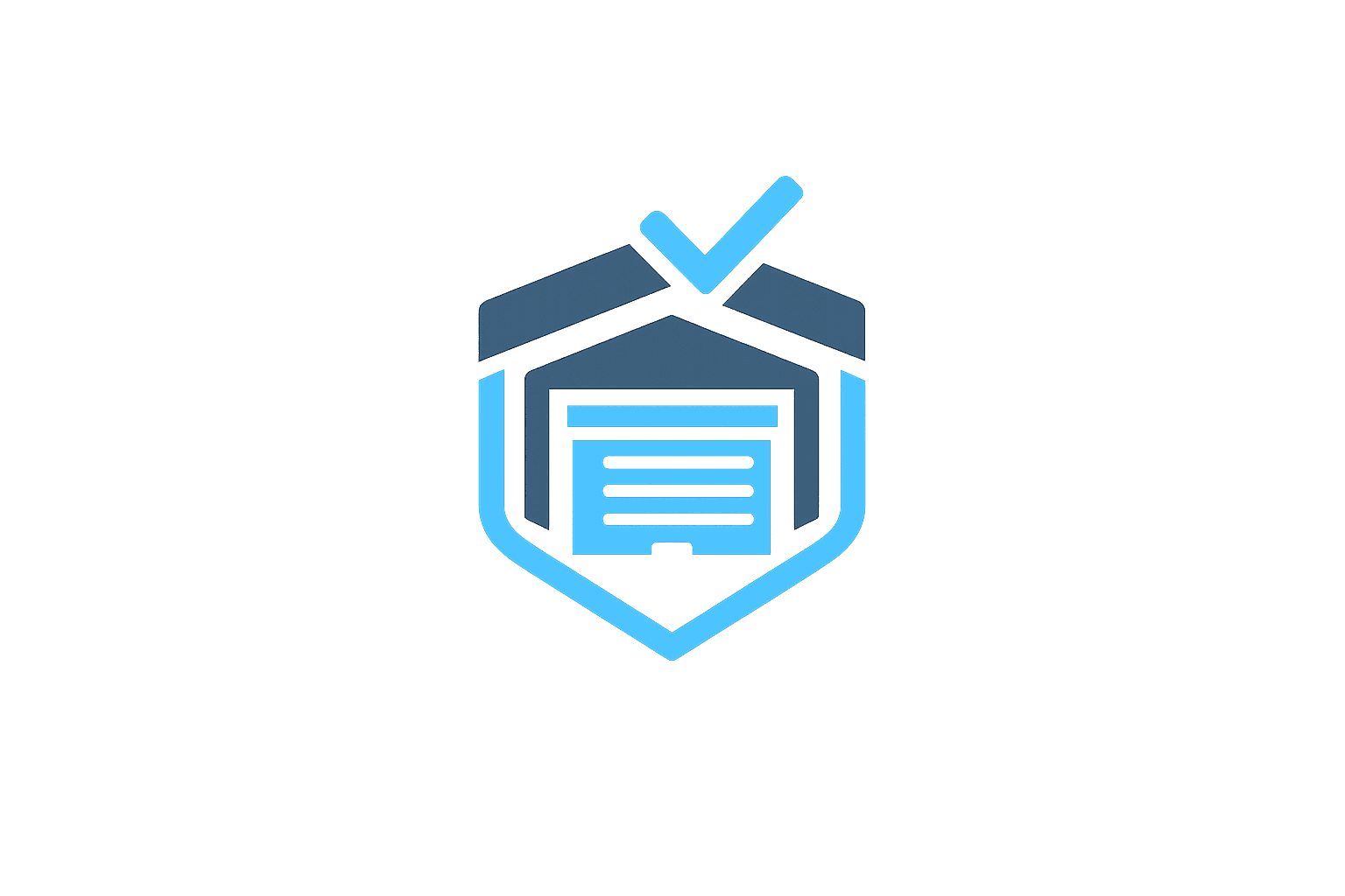 Shield with checkmark representing secure storage facility operations